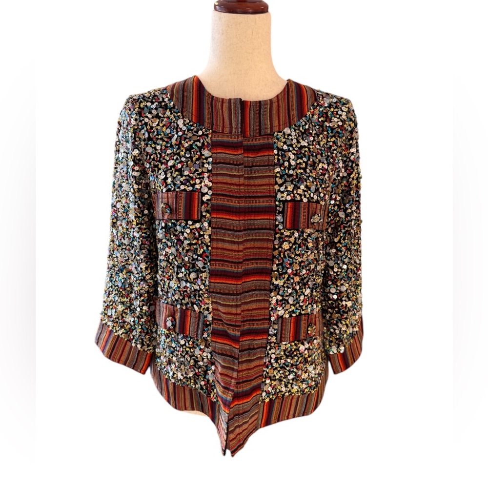 BEREK MULTICOLOR HEAVY JEWELED
SEQUIN SNAP CLOSURE BLAZER-JACKET SIZE Small